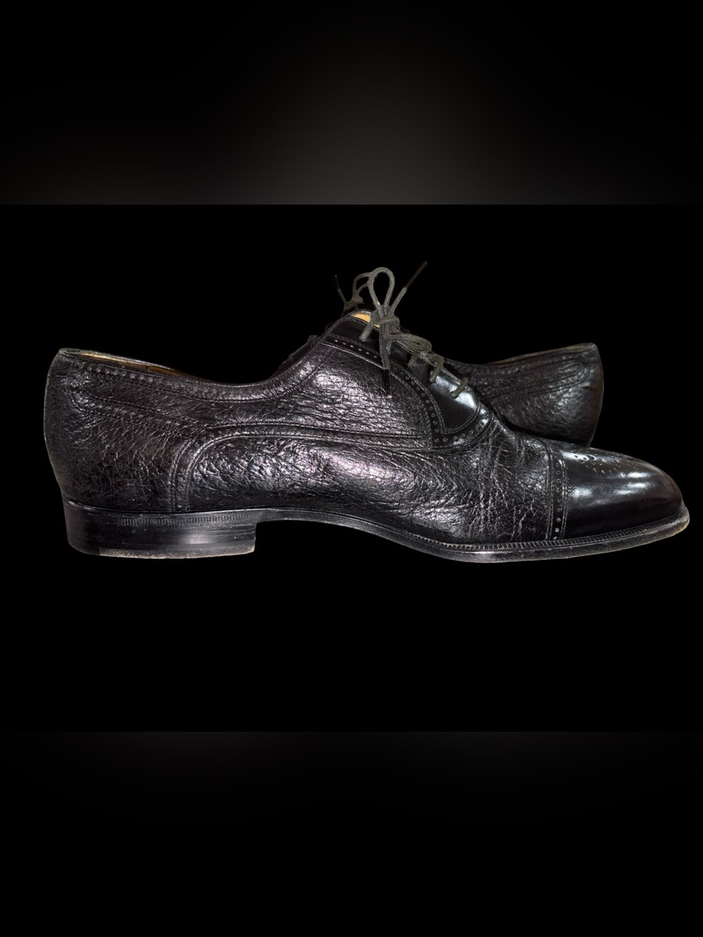 Moreschi Abano Oxford Dress Shoes Mens 13 Black Peccary & Calfskin Cap Toe - Picture 5 of 13